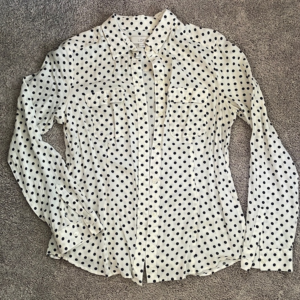 Loft Polka Dot Button Down Blouse